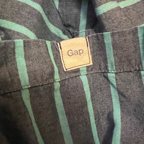 Gap Shrunken Boyfriend Shirt - Denim Blue with Teal Stripes - Size XS - Picture 7 of 10